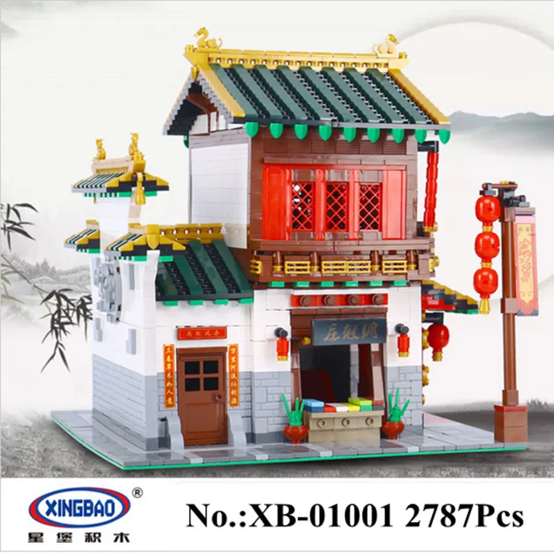 IN STOCK XingBao 01001 2787Pcs Creative Chinese Style The Chinese Silk and Satin Store Educational Building