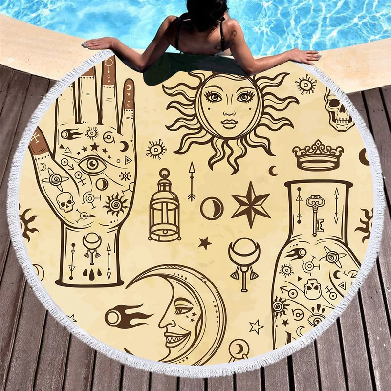 

Mythology Elements Retro Pattern Beach Towels Sun Moon Goddess Hand-painted Yellow Beach Towel Travel Gift New Home Decorations