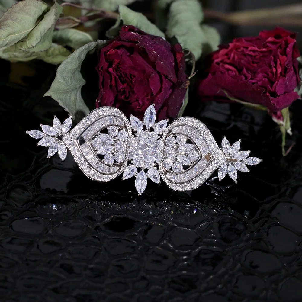 

Rosebridalpark Fashion AAA Zircon Hair Clips Accessories Crystal Zirconia Hairpins Luxury Bridal Wedding Women Girl Jewelry