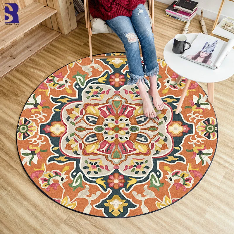 

SunnyRain 1-piece Short Plush Printed Mandala Round Rug For Living Room Area Rug Bedroom Found Floor Rugs Slipping Resistance