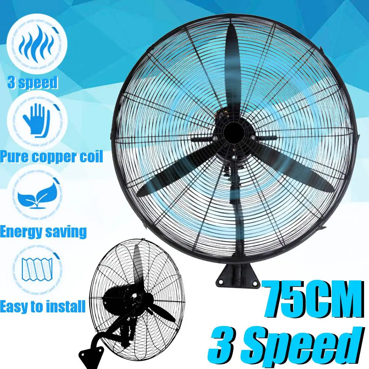 

350W Strong wind Electric fan wall mounted Industrial Fan Large Power Commercial Air Conditioning Fan Rotary Vane AC 220V