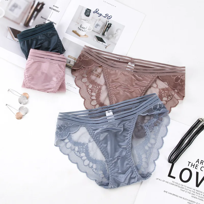 

Women Lace Panties Sexy 2019 New Transparent Traceless Ice Silk Comfortable Antibacterial Breathable Soft Briefs Underwear Women