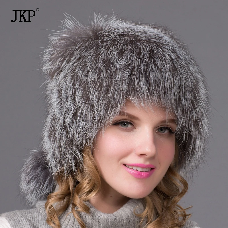 JKP women's Natural Silver fox fur hat for autumn winter warm women knitted fox fur cap Free Shipping JKP women's Natural Silver fox fur hat for autumn winter warm women knitted fox fur cap Free Shipping