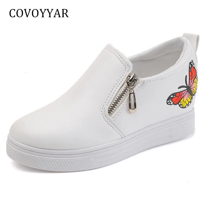 

COVOYYAR Butterfly Pattern Women Casual Shoes 2018 Spring Autumn Hidden Wedge Shoes Platform Side Zip Women Sneakers WSN605