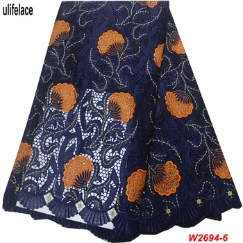 

Navy Blue Tulle Fabrics High Quality Nigerian Wedding Cord Lace Fabrics High Quality Guipure Cord Lace Fabric For Women W2-694