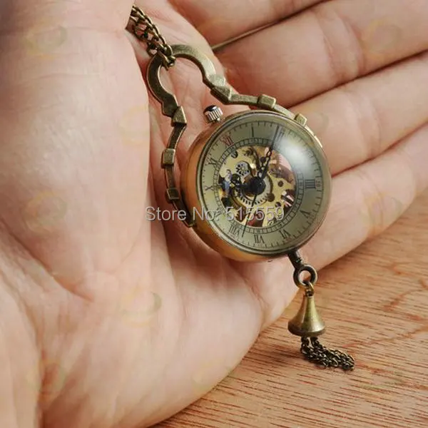 

100pcs/lot Hot Selling Vintage Crystal ball Mechanical Pocket Watch Lady Necklace Hand Wind Pocket Watch For Women