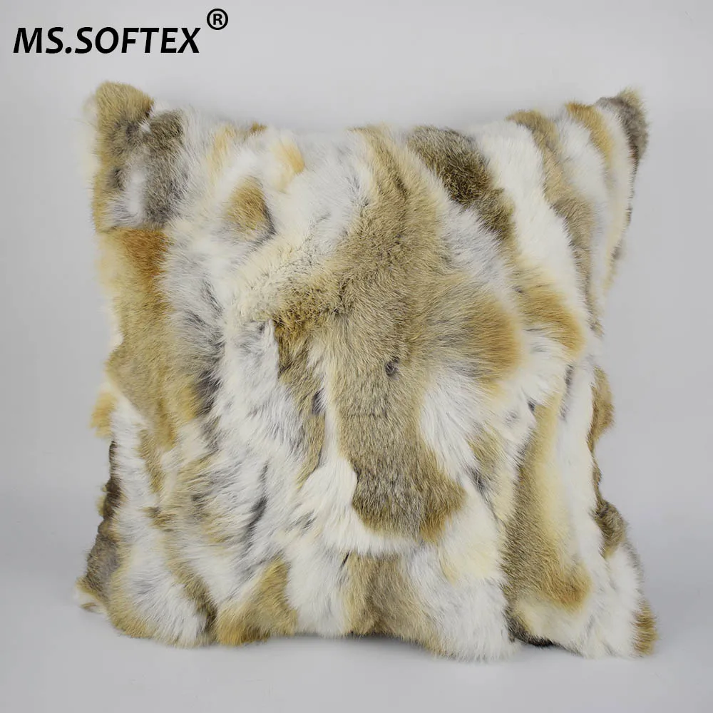 

MS.Softex Natural Fur Pillow Case Patchwork Genuine Rabbit Fur Pillow Fur Cushion Home Pillow Cover Factory OEM FREE SHIPPING
