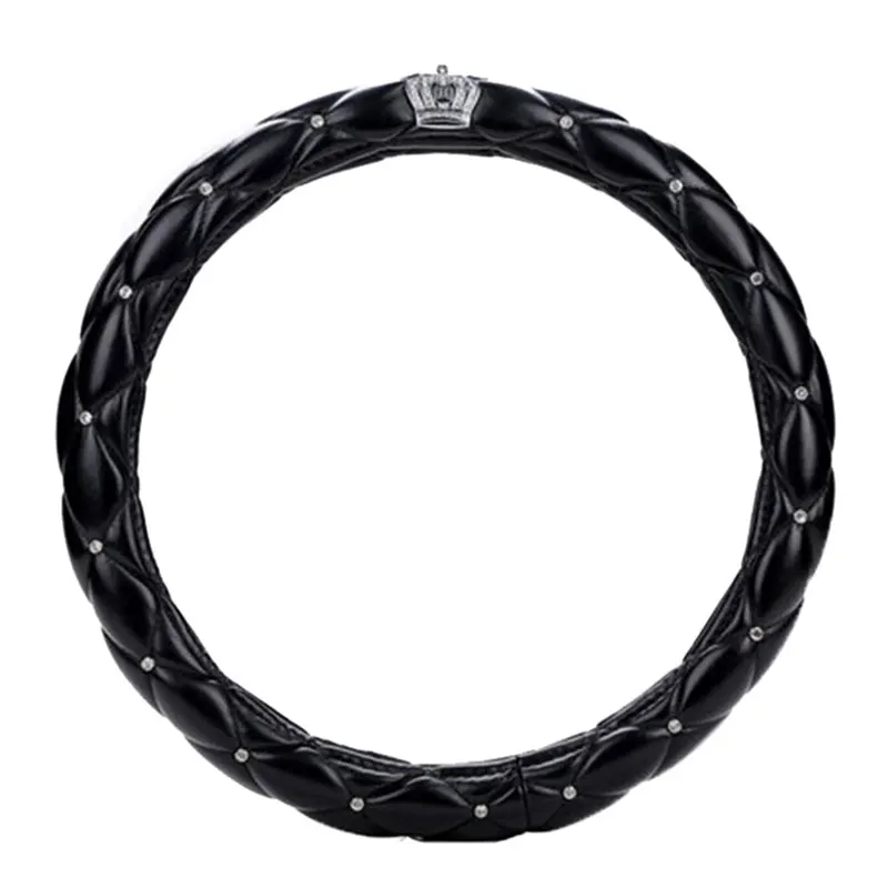 Beste 38 Cm Luxe Crystal Crown Studded Rhinestone Pu Lederen Auto Stuurwiel Diamant Steering Cover Interieur Auto Accessoires