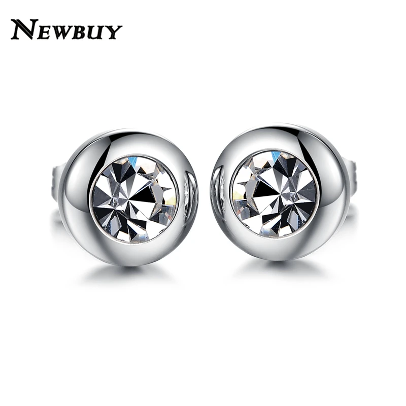 

NEWBUY 2017 Fashion Silver Color Cute Stud Earrings For Elegant Women Stainless Steel Cubic Zirconia Earring Jewelry For Wedding