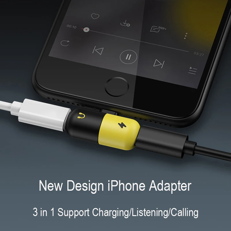 

2/pcs New Mini 3 in 1 Audio Charger Adapter For iPhone 7 8 Plus X Converter Portable Charging Splitter For Lightning Adapter