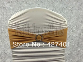 

Hot Sale Kahki Spandex Bands / Lycra Band /Chair Covers Sash With Round Diamond Buckle For Wedding & Banquet