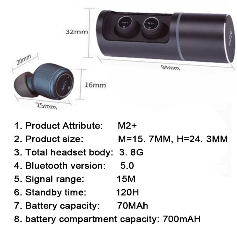 Модные M2+ TWS True 5,0 Bluetooth наушники мини Близнецы стерео микрофон беспроводные наушники для всех смартфонов