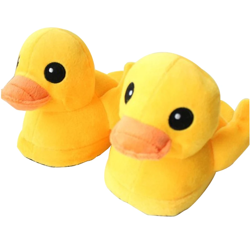 Winter Children Slippers For Kids Plush Baby Girls Boys Cartoon yellow duck Slippers With Closed Heel Adult Home Flip Flops