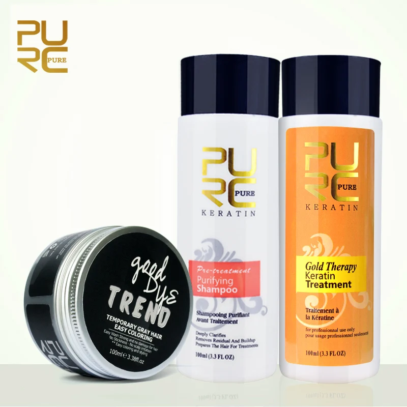 New arrival PURC Gray good styling color hair wax and gold therapy keratin hair straightening