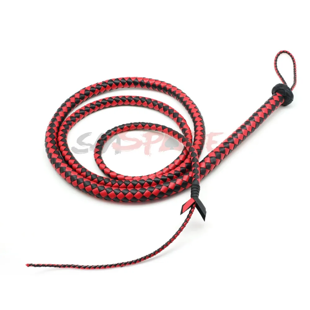 Red PU Faux Leather handmade bull whip,Flirting Spanking horse flogger