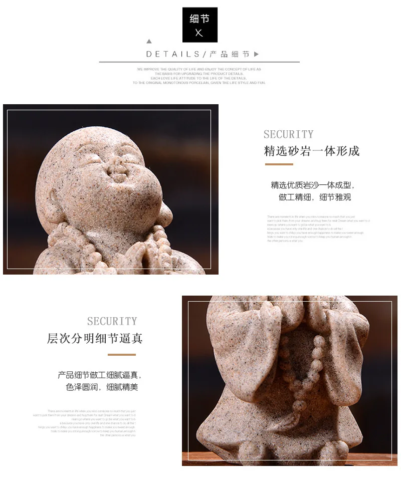 1PCS Creative White Sand Small Pottery Tea Pet Zen Monk Home Decoration Furnishing Creative Gift Buddha Statue Decoration