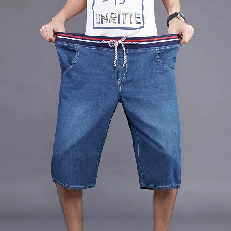Летние мужские бермуды, прямые шорты из джинсовой ткани, деловые повседневные модные джинсовые шорты с эластичной резинкой на талии, большие размеры 44, 46, 48