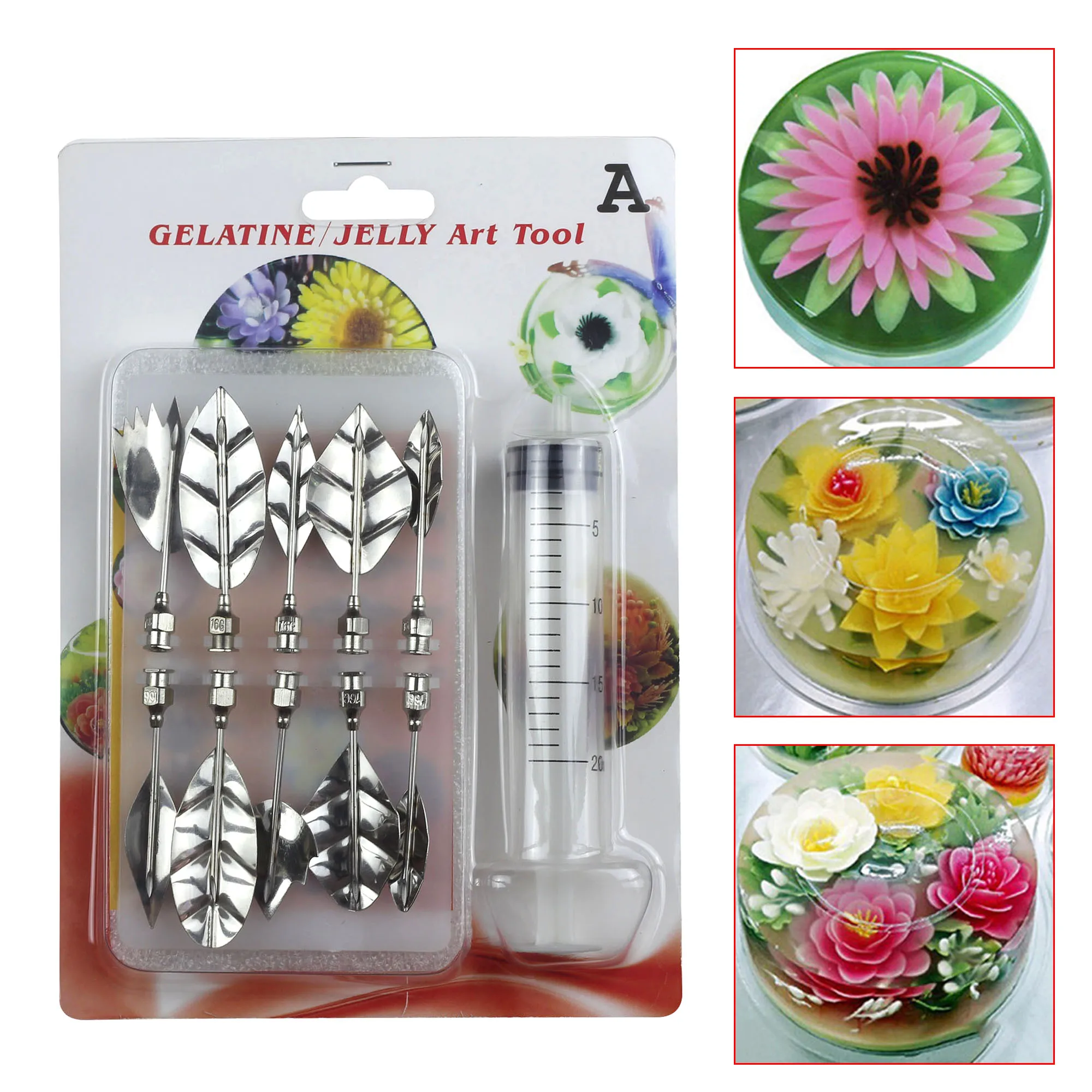 11PCS 3D Gelatin Jelly Art Pudding Flower Cake Decor Mould Needle Tools l 