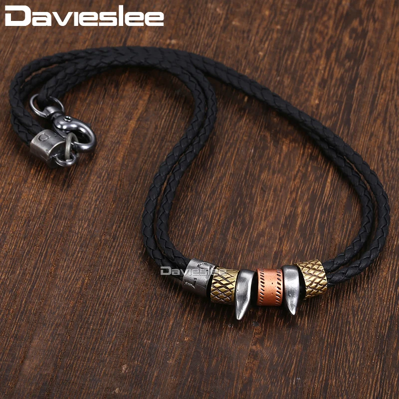 Davieslee подвеска с металлическим зубом, кожаное ожерелье s для мужчин, ожерелье с подвеской s,, ювелирные изделия для серфера 10 мм 20 дюймов LP99
