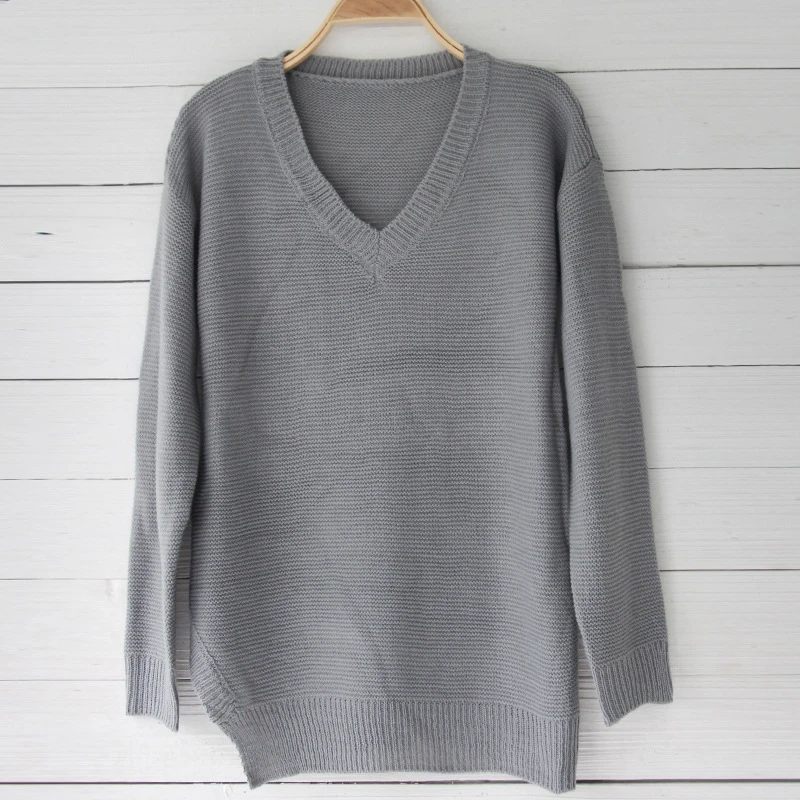 Women Long Sleeve Knitted Sweater Lady V Neck Casual Blouse Tops Pullover Jumper