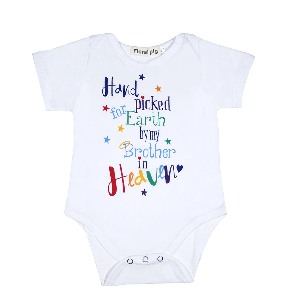 

2018 Newborn Summer Infant Clothes Hand Picked For Heaven Print White Short Sleeve Baby Girls Bodysuits Funny Letter Print Baby