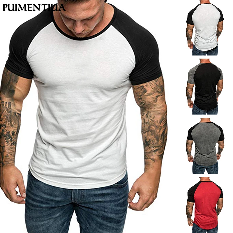 

Puimentiua Summer Fashion Men's T-Shirt Sports Patchwork Short Sleeve Mens T-Shirt Men's Fitness Casual Slim Hip-Hop T-Shirt 3XL
