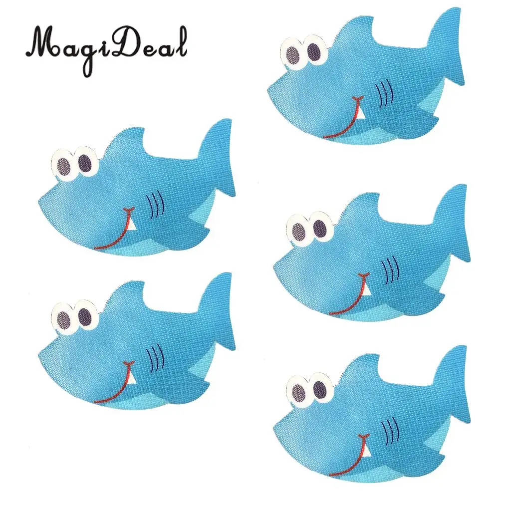 MagiDeal 5 Piece Non Slip Bath Tub Stickers Bathroom Mat Shower Room Kitchens Stairs Floor Grip Shark 