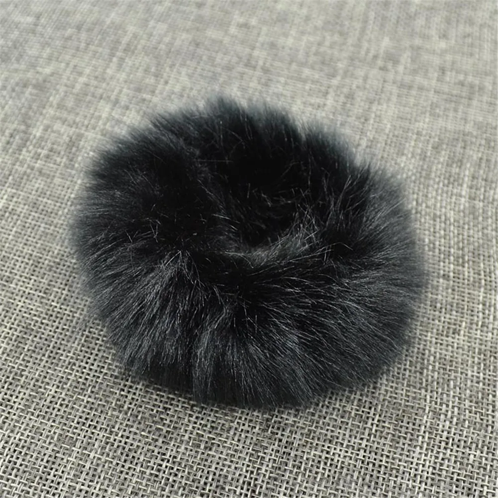 Резинка для волос для девочек из искусственного кроличьего меха резинка для хвоста плюшевая повязка для волос кольцо - Цвет: Черный