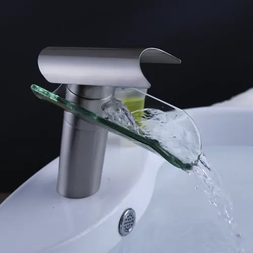 

THGS Single Handle Centerset Waterfall Bathroom Sink Faucet With Hot&Cold Water s