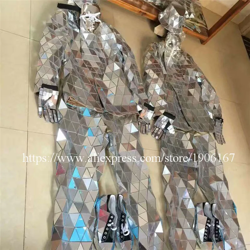 Mirror Clothing Event Party Supplies Mirror Design Dazzling Fashion Costume Men Women Street Art Reflective Clothes Robot Suit4