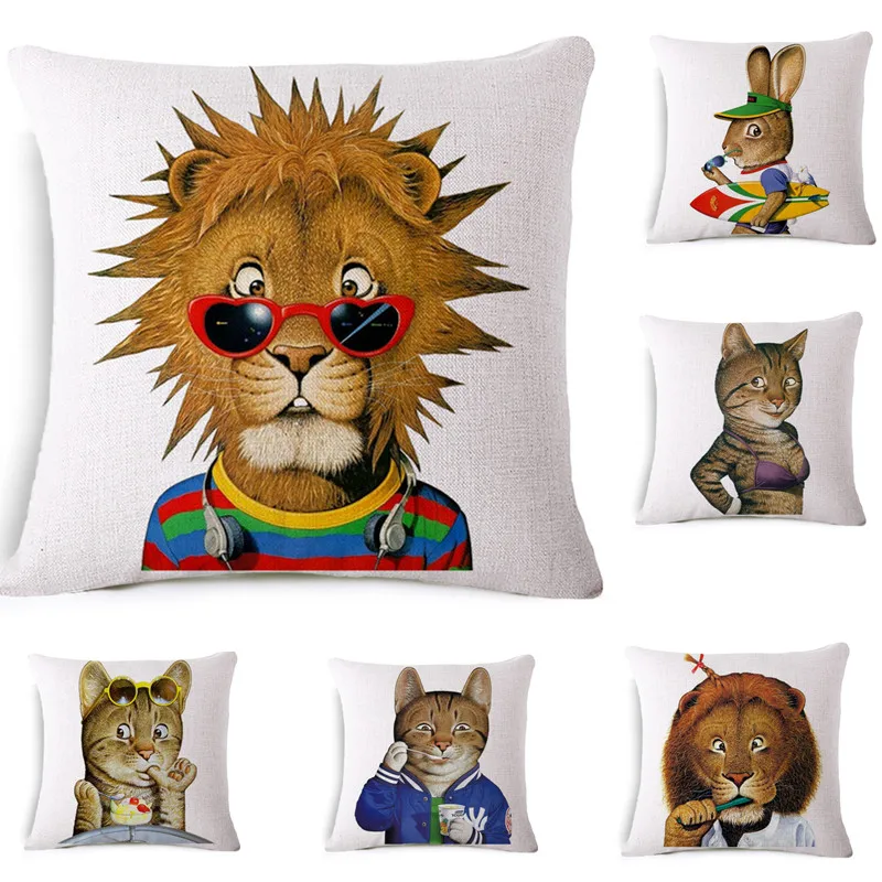 

Maiyubo 2018 Animal Cotton Linen Cushion Cover Lion Cat Decor Throw Pillowcase for sofa Square Chair Waist Pillow Cover PC300