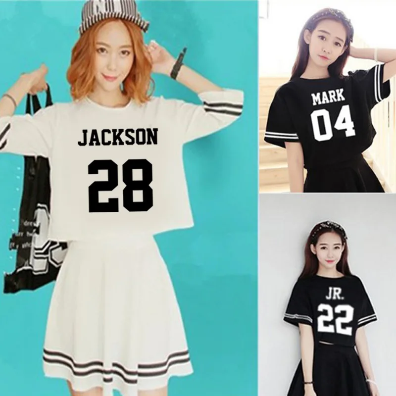 

2017 new kpop Got7 JACKSON The same paragraph clothes Short Sleeve Dress Two-piece T-shirt