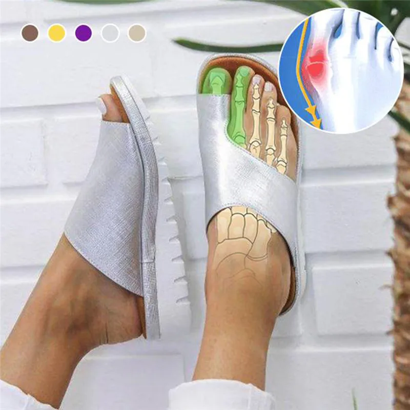 

1 Pair Women Comfy Platform Sandal Shoes Feet Correct Thickened Street PU Leather Dating Shopping Flat Sole Women Sandal