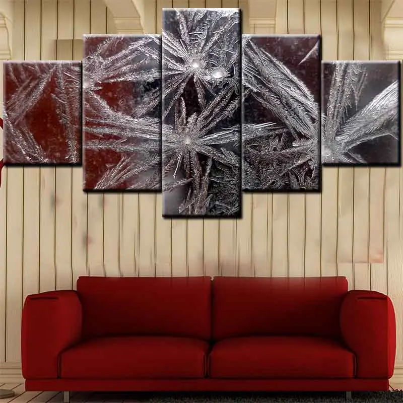 Snow white silver plant painting canvas 5 pieces canvas