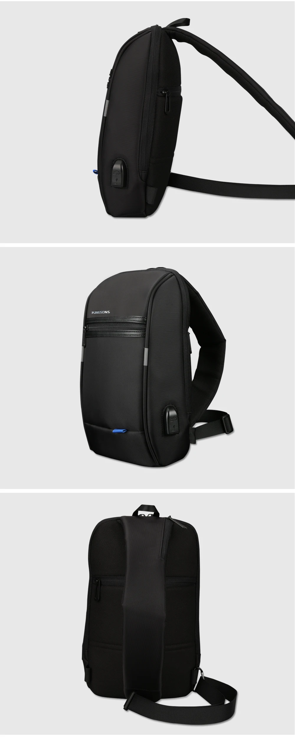 Kingsons рюкзак на одно плечо, мужской мини рюкзак, водонепроницаемый рюкзак для ноутбука, 10,1 дюймов, маленький USB рюкзак для бега и езды