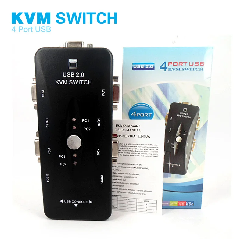 4 порта VGA/SVGA USB 2,0 KVM Switch PC Box 1 компл. клавиатура мышь управление 4 компьютера мульти-синхронизация мониторы общий инструмент 1920*1440