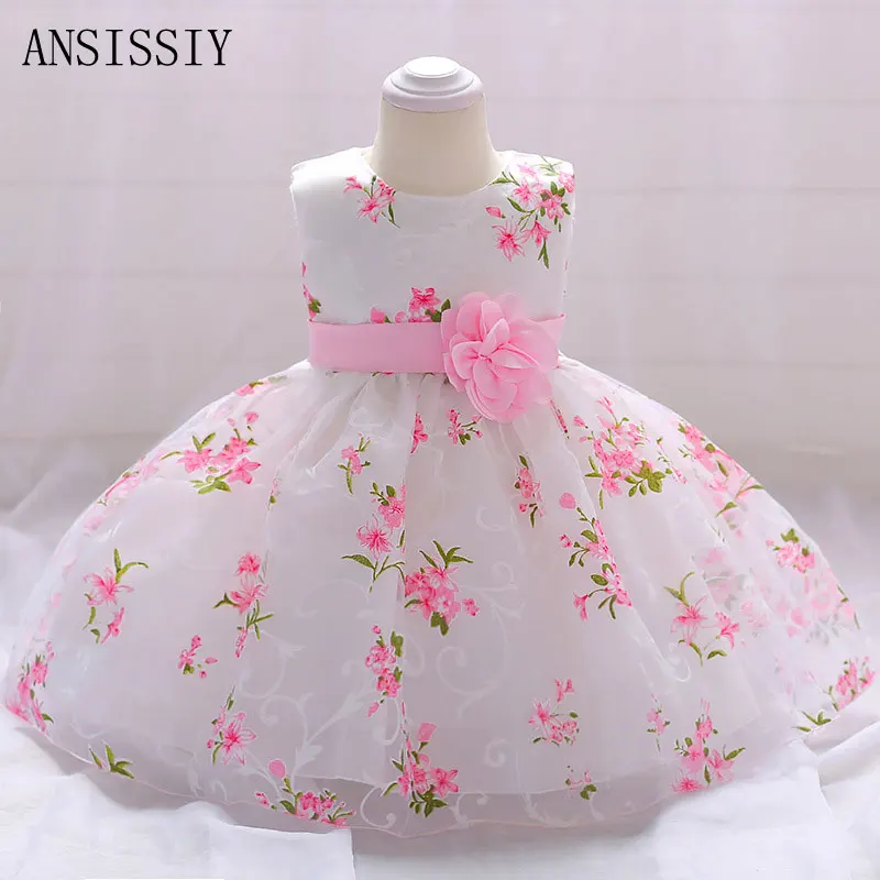 

Wedding Party Flower Baby Girl 1 Year Birthday Dress Kids Clothes Girl Infant Baptism Christening Gowns Mesh Fantasia Vestido
