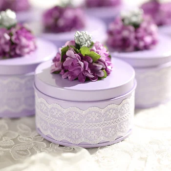 

3D Flower Decoration Wedding Candy Storage Box 12 pcs/lot Purple Sealed Jar Gifts Packing Box Party Supplies Tin Cable Organizer