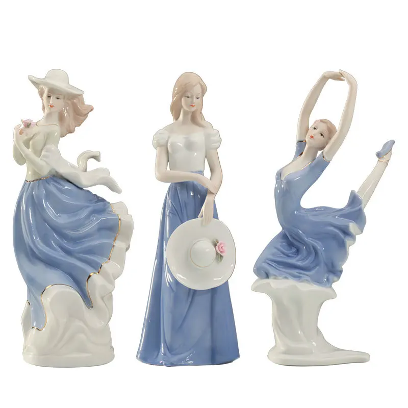 

European Character Sculpture Decoration Ceramic Western Woman Figurine Handicrafts Elegant Lady Ornaments Wedding Christmas Gift