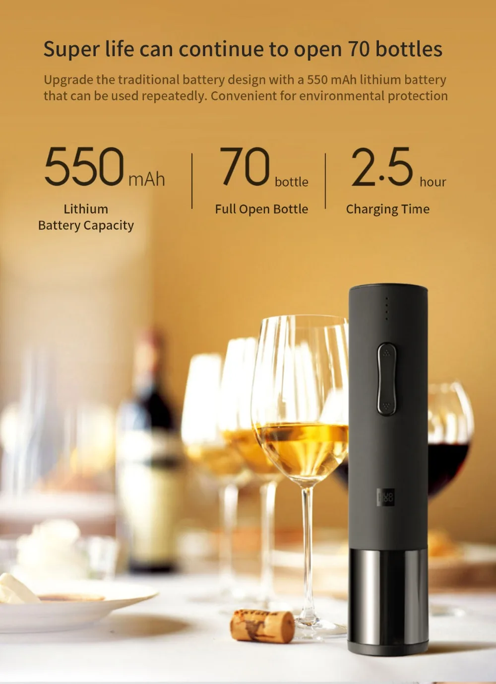 Xiaomi Huohou автоматическая бутылка Красного вина 6S открытый Электрический штопор фольга резак пробковый инструмент 550 мАч батарея для наборы умного дома