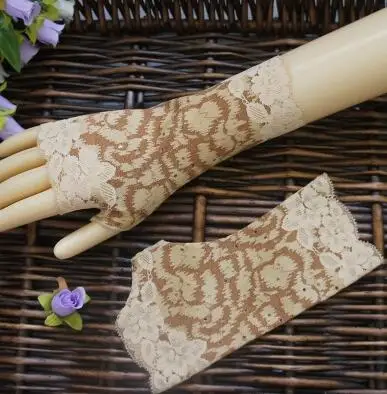 Весенне-летние женские тонкие сетчатые кружевные перчатки с принтом, женские сексуальные солнцезащитные перчатки без пальцев для вождения R1018 - Цвет: khaki