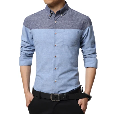 Mawon, новинка, повседневная мужская рубашка, модная, брендовая, Chemise Homme, облегающие, нарядные рубашки, с длинным рукавом, для социальных мероприятий, рубашка размера плюс, 4XL, MC243 - Цвет: Синий