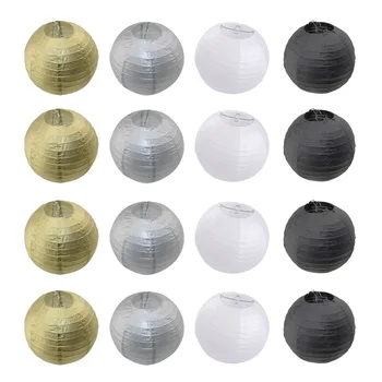 

10pcs/lot 8" 10" 12" 14" 16" Gold/Silver/Black/White Folding Hanging Round Ball Paper Lanterns For Graduation Party Decoration