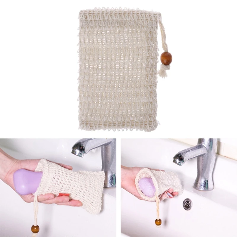 

Skidproof Ramie Soap Saver Pouch Drawstring Bathing Bag Holder Making Bubbles mesh ba