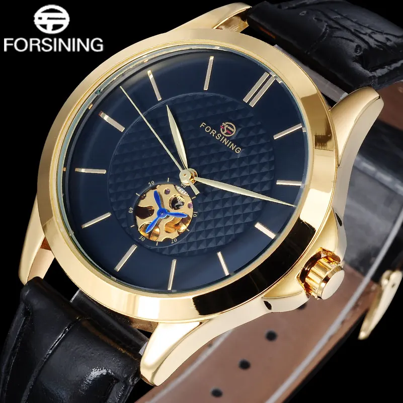 

FORSINING 2017 Popular Brand Luxury Automatic Self Wind Watch Skeleton Black Dial Transparent Back Case Genuine Leather Band
