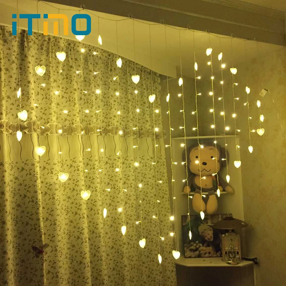 

iTimo Heart Shape Fairy Lights Lighting String Lamps Curtain Decoration Lights Home Party Decorative Lighting 124 SMD 34 Hearts