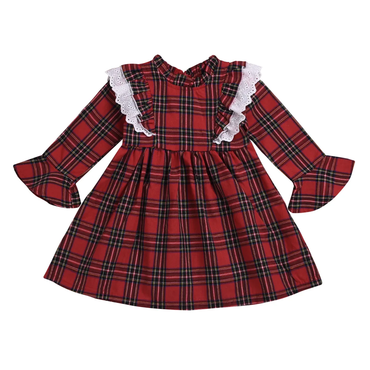 

Fashion Girls Princess Dress Red Plaid Children Dress Cotto Long Sleeve Kids Clothes