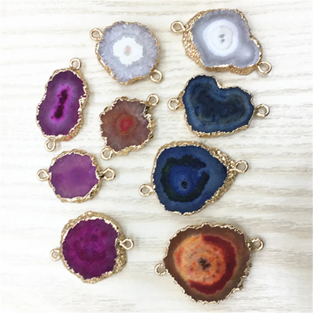 

Mix Color Natural Brazilian Electroplated Edged Slice Open Agates Geode Drusy Druzys Pendants for Necklace Women Jewelry Making