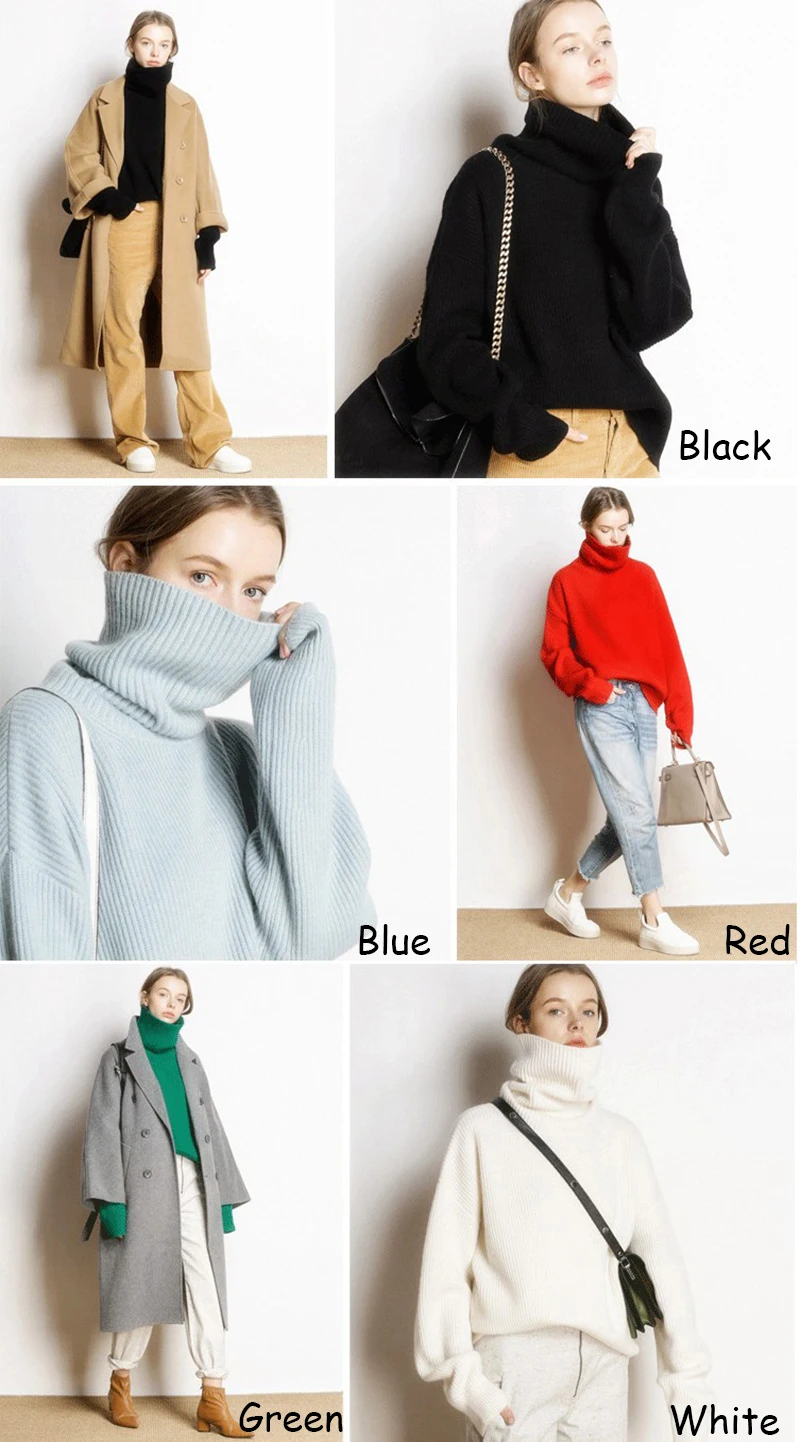 Вязаный кашемировый свитер с высоким воротом, женские зимние повседневные уличные пуловеры, теплые свободные свитера, мода, женские большие размеры