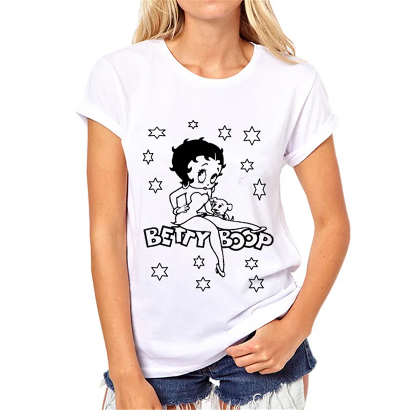 Женская футболка с персональным принтом Betty Boop, женская футболка с принтом, Повседневная забавная футболка для девушек, Белый Топ, Футболка Harajuku S-43